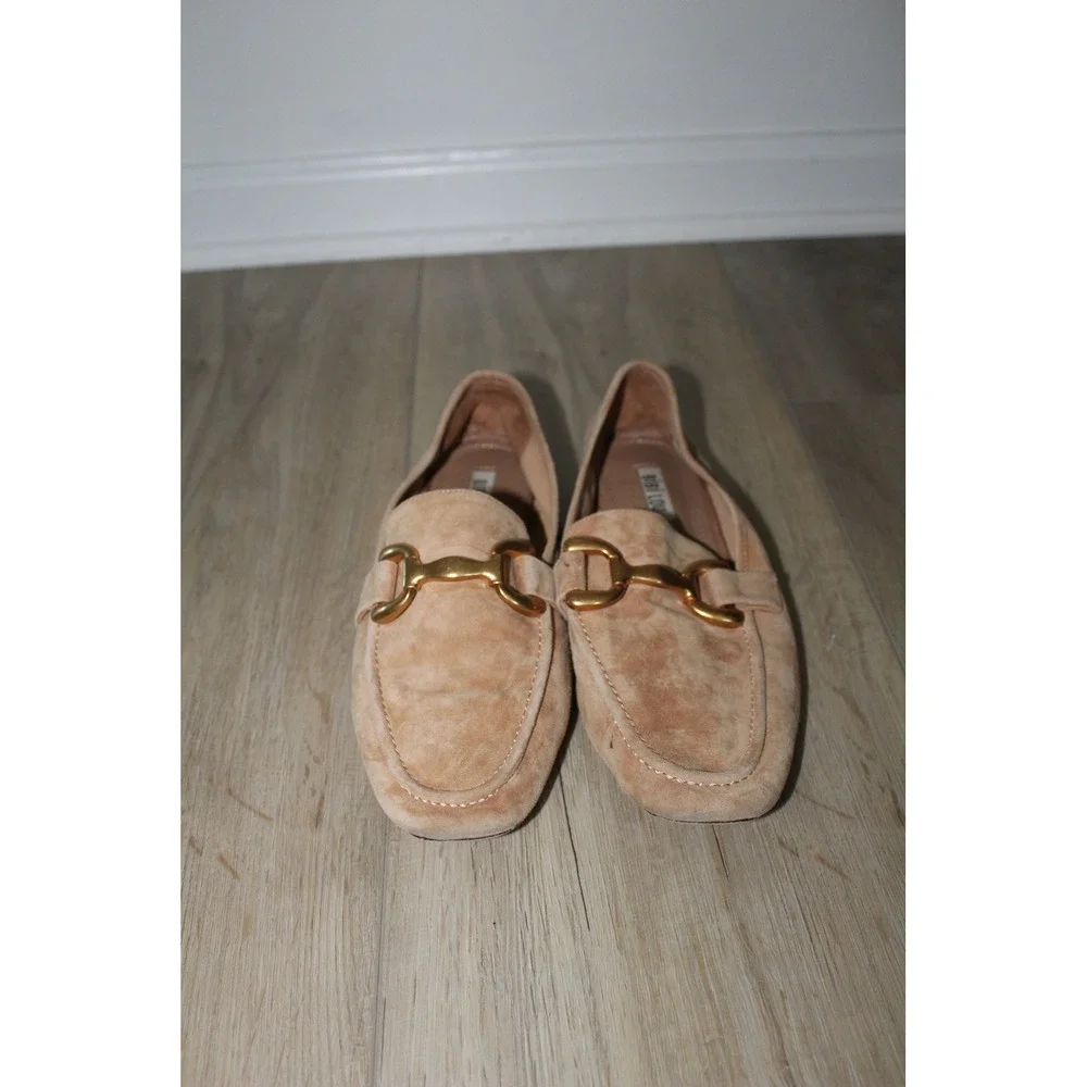 Bibi Lou Tan Soft Suede Horsebit Loafers Gold Hardware Size 39‎ Anthropologie